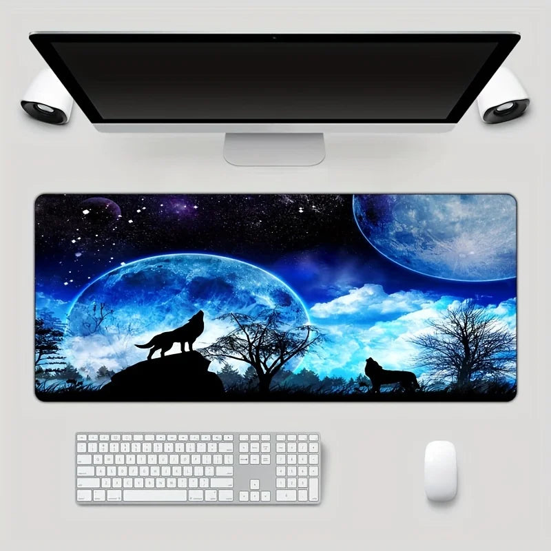 Night Painting beautiful Night Moon Animal Roaring Wolf mouse pad Large keyboard pad Office laptop gaming learning accessories