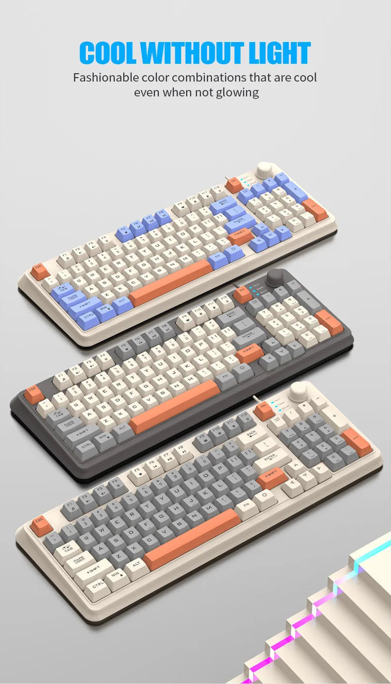 Keyboard 94 Keys 90% Layout Spanish Russian Korean Arabic Keyboard USB Wired RGB Light Volume Knob Ergonomics Gaming Office K82