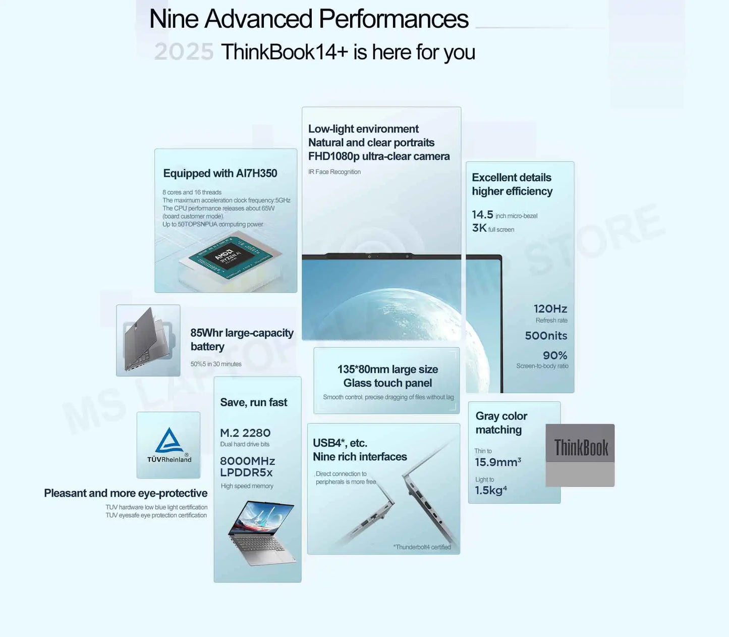 【HOT】Lenovo ThinkBook 14+ AI 7 H 350/860M-8845/780M 32G+1T 14.5‘’ 3K 120Hz Refresh rate