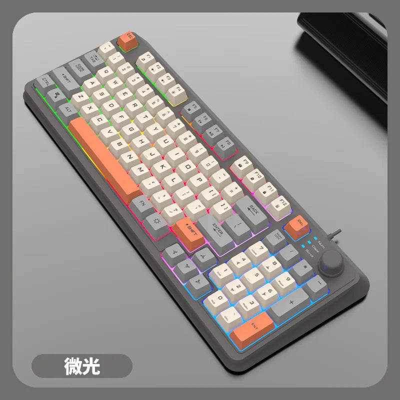 Keyboard 94 Keys 90% Layout Spanish Russian Korean Arabic Keyboard USB Wired RGB Light Volume Knob Ergonomics Gaming Office K82