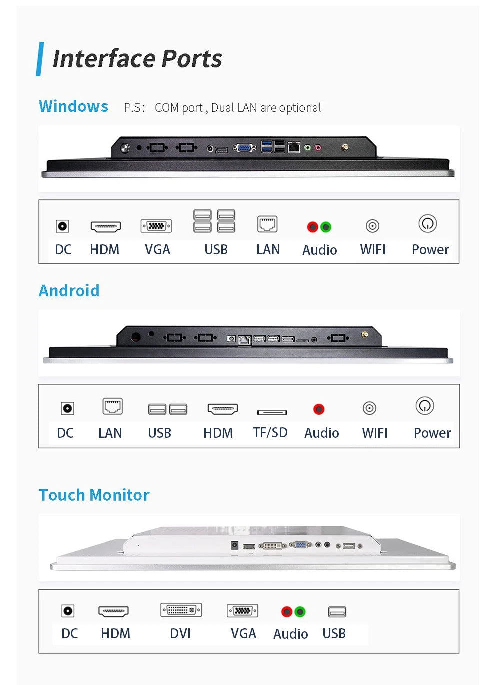 15.6/17.3/18.5 Inch All In One Touch Panel Industrial Pc Android 11 Window 10 Hdmi Wall Mount Touchscreen Waterproof Monitor