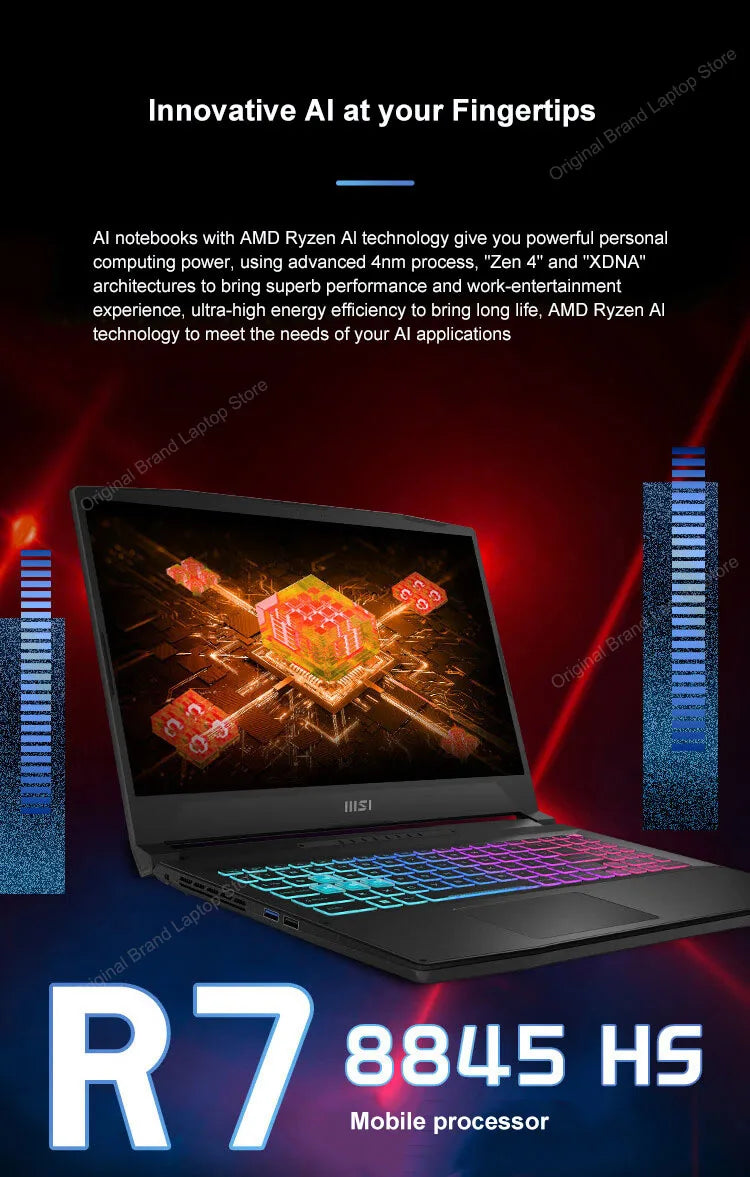 2024 MSI Katana A15 AI Laptop 15.6 Inch 2.5K QHD 165Hz IPS Screen Notebook AMD Ryzen R7-8845HS 32GB 1TB RTX4060 Gaming Computer