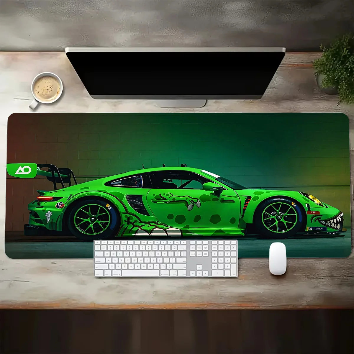 Large White Sports Car Design Gaming Mouse Pad Anti-Slip Rubber Base Extended Desk Mat for Gamer Office Use Computer Accessories