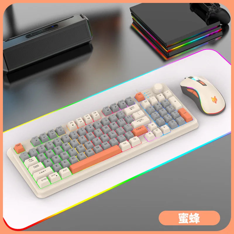 Keyboard 94 Keys 90% Layout Spanish Russian Korean Arabic Keyboard USB Wired RGB Light Volume Knob Ergonomics Gaming Office K82