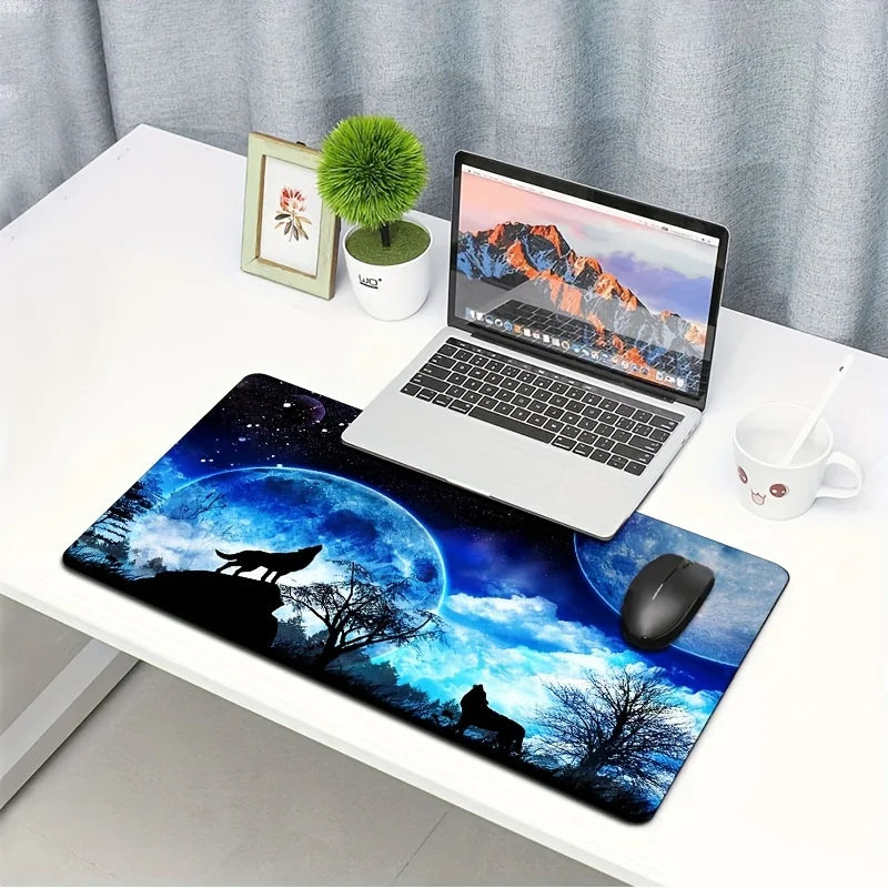 Night Painting beautiful Night Moon Animal Roaring Wolf mouse pad Large keyboard pad Office laptop gaming learning accessories