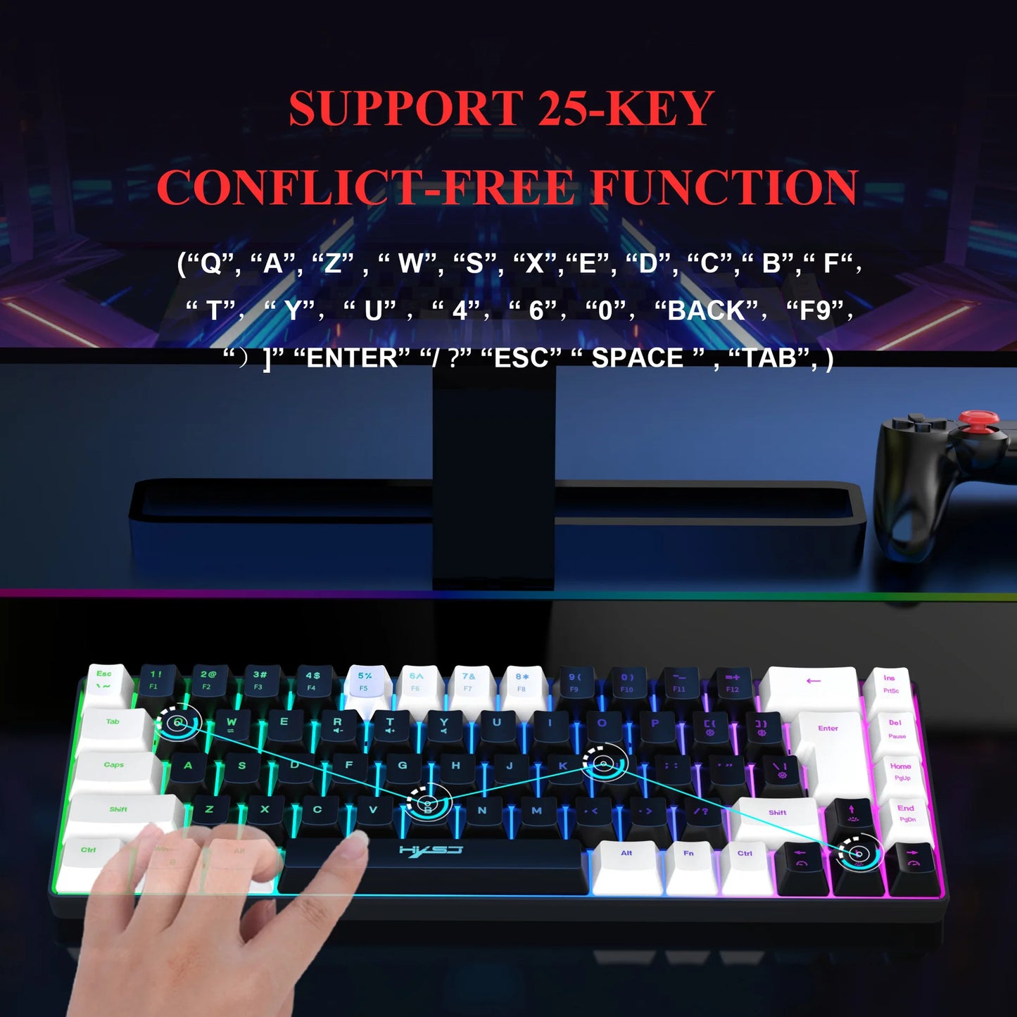 Keyboard 68 keys RGB gamer backlit ergonomic wired key board 65% pc computer office Portable usb laptop Keyboards white black