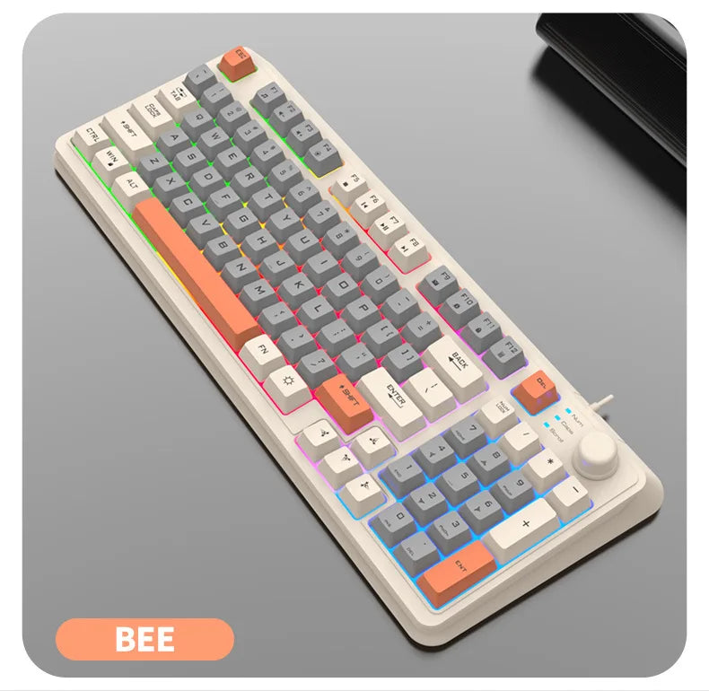 Keyboard 94 Keys 90% Layout Spanish Russian Korean Arabic Keyboard USB Wired RGB Light Volume Knob Ergonomics Gaming Office K82