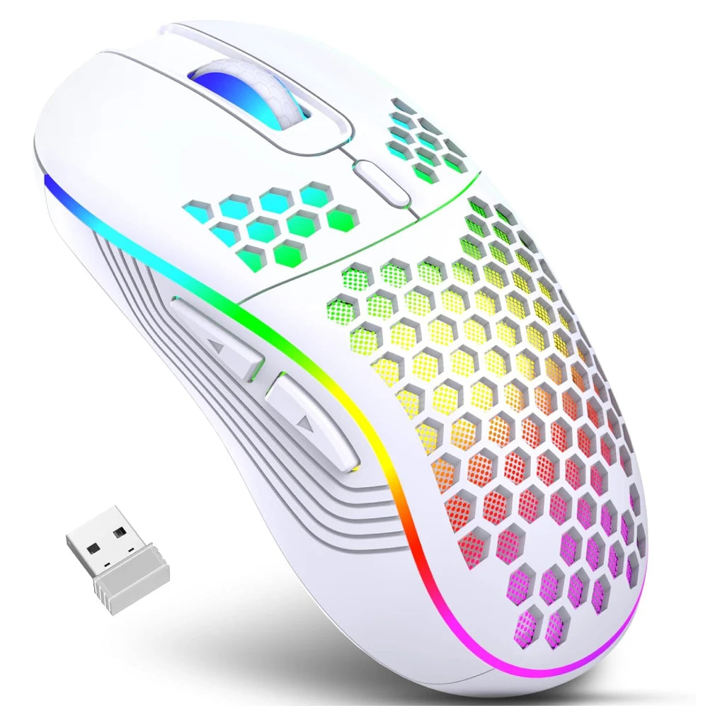 2.4G Wireless RGB Lighting Charging Mouse with Adjustable DPI Ergonomic Honeycomb Design Gaming Mouse for Desktop Laptop