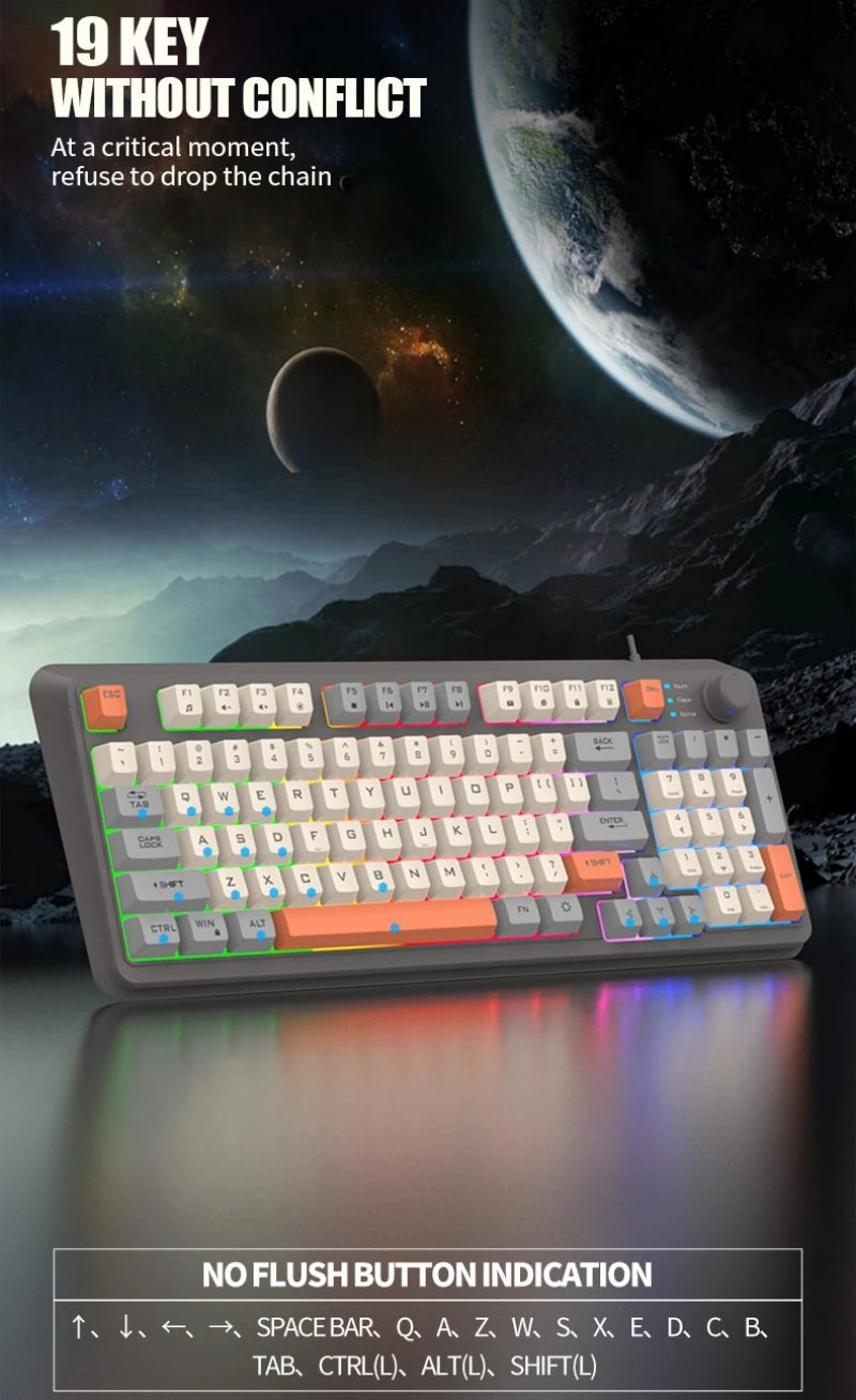 Keyboard 94 Keys 90% Layout Spanish Russian Korean Arabic Keyboard USB Wired RGB Light Volume Knob Ergonomics Gaming Office K82