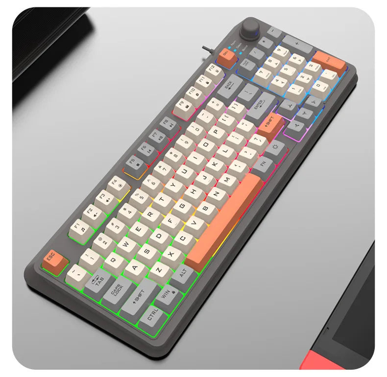 Keyboard 94 Keys 90% Layout Spanish Russian Korean Arabic Keyboard USB Wired RGB Light Volume Knob Ergonomics Gaming Office K82