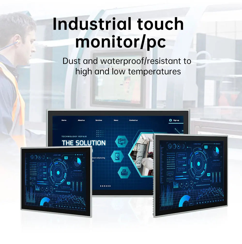8~21.5 inch Touch Industrial Screen IP65 Front Waterproof, All in One Industrial Embedded Panel PC PCAP TouchScreen Monitor