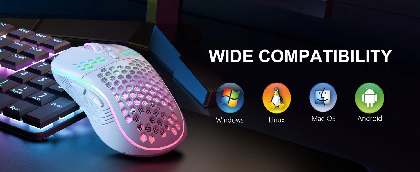 2.4G Wireless RGB Lighting Charging Mouse with Adjustable DPI Ergonomic Honeycomb Design Gaming Mouse for Desktop Laptop