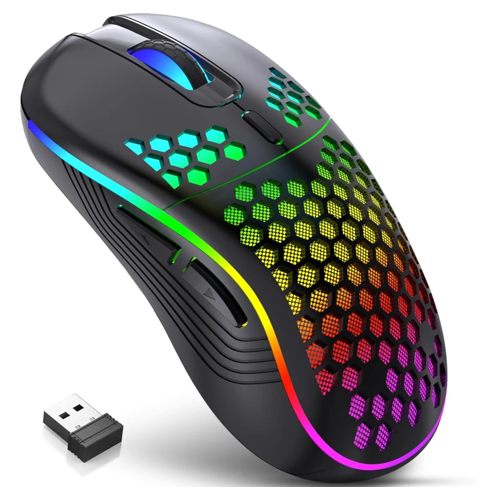 2.4G Wireless RGB Lighting Charging Mouse with Adjustable DPI Ergonomic Honeycomb Design Gaming Mouse for Desktop Laptop
