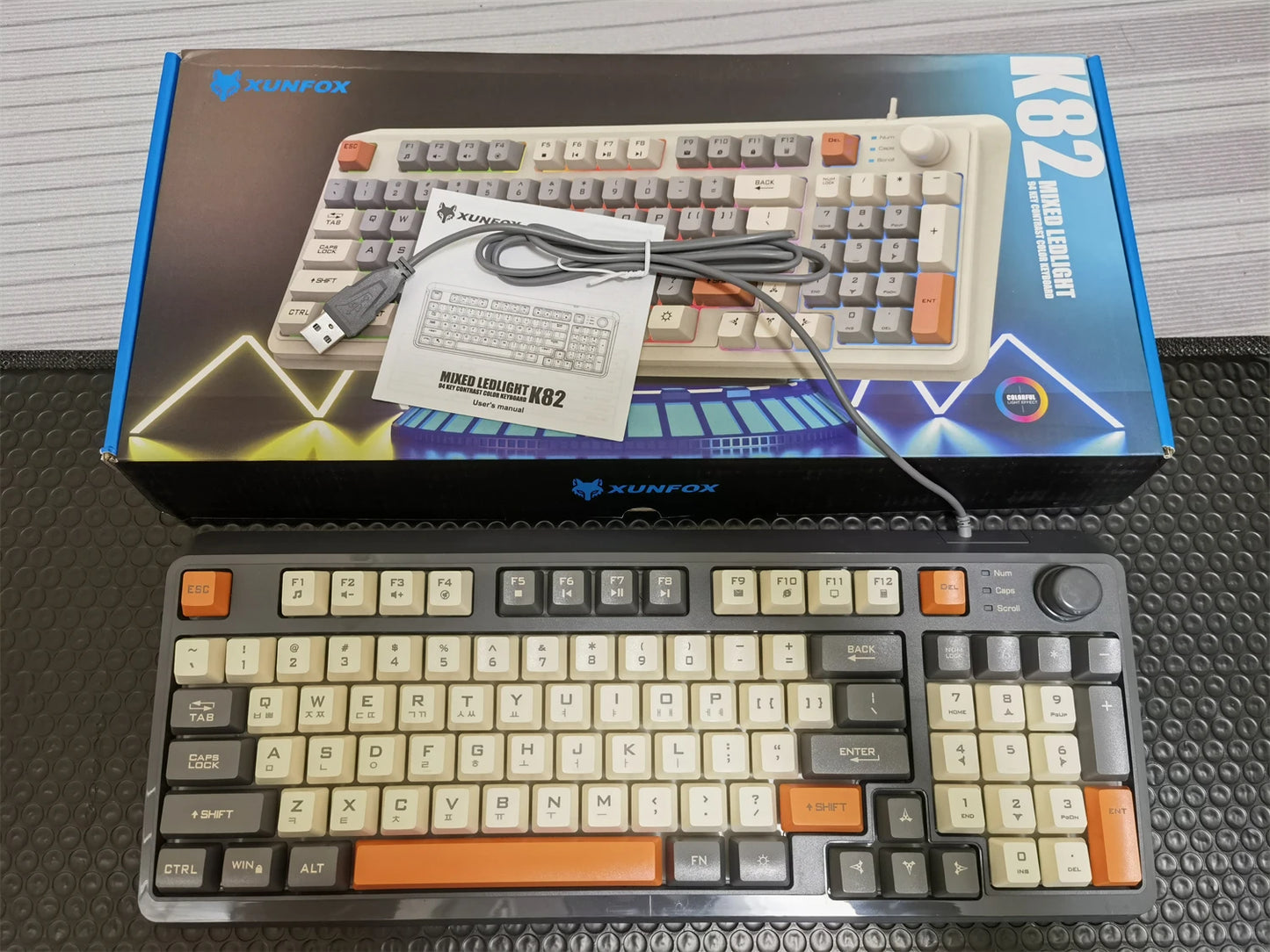 Keyboard 94 Keys 90% Layout Spanish Russian Korean Arabic Keyboard USB Wired RGB Light Volume Knob Ergonomics Gaming Office K82