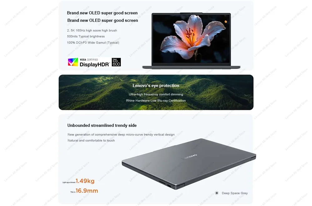 Lenovo NEW 2025 XiaoXin 15 AMD R7 8745HS 780M 16G+512G 15" 2.5K 165Hz OLED Screen