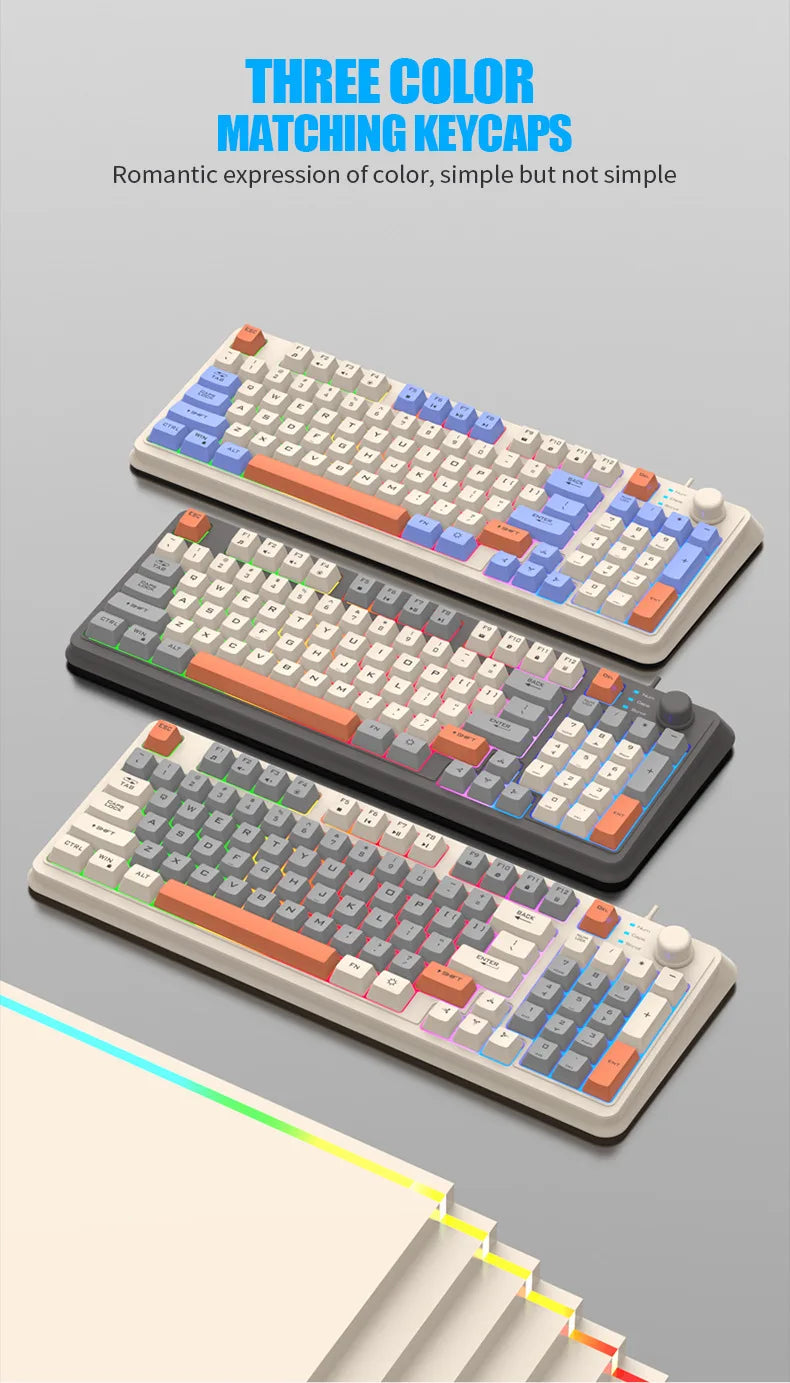 Keyboard 94 Keys 90% Layout Spanish Russian Korean Arabic Keyboard USB Wired RGB Light Volume Knob Ergonomics Gaming Office K82