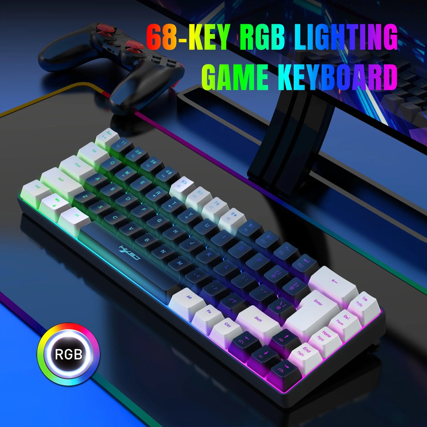 Keyboard 68 keys RGB gamer backlit ergonomic wired key board 65% pc computer office Portable usb laptop Keyboards white black