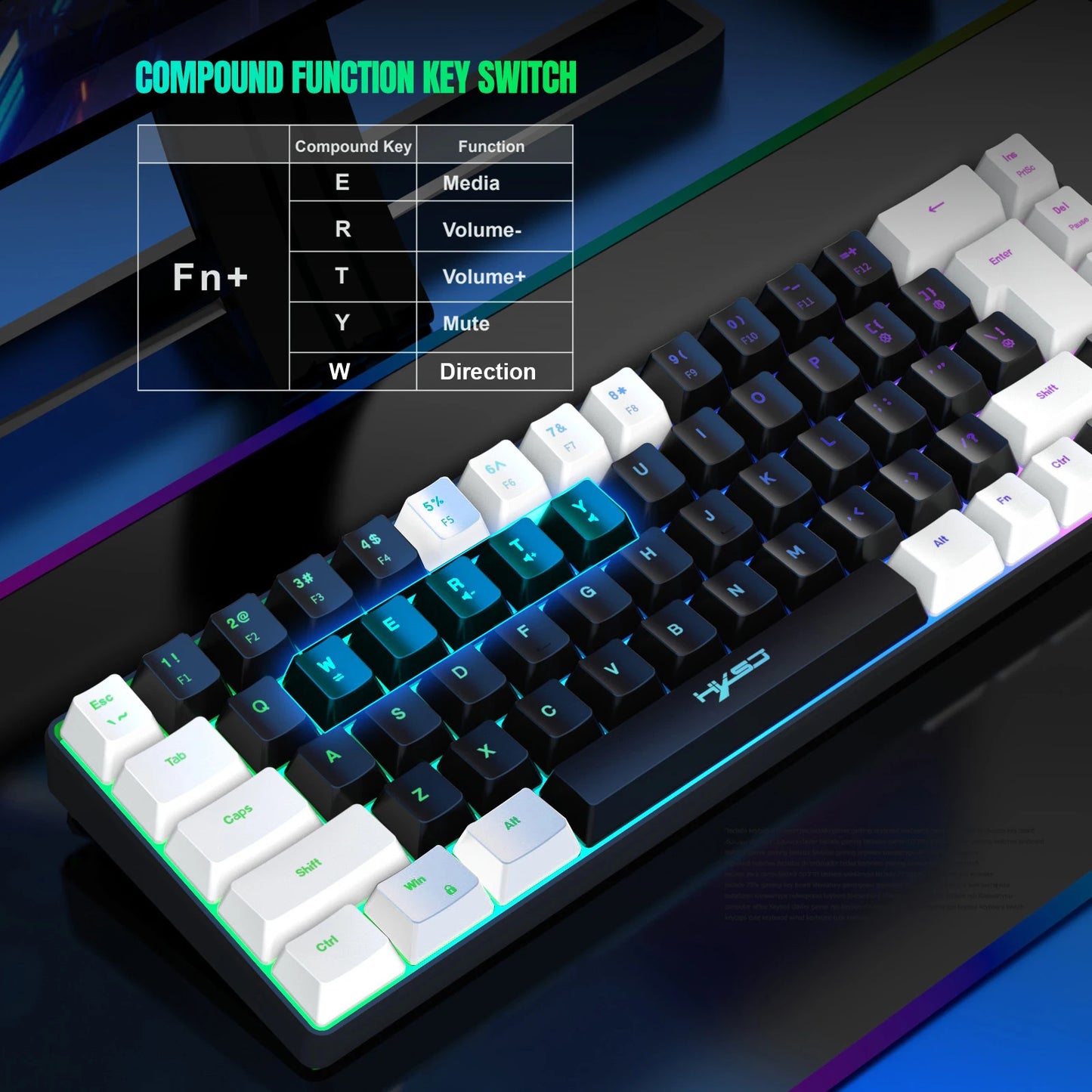 Keyboard 68 keys RGB gamer backlit ergonomic wired key board 65% pc computer office Portable usb laptop Keyboards white black