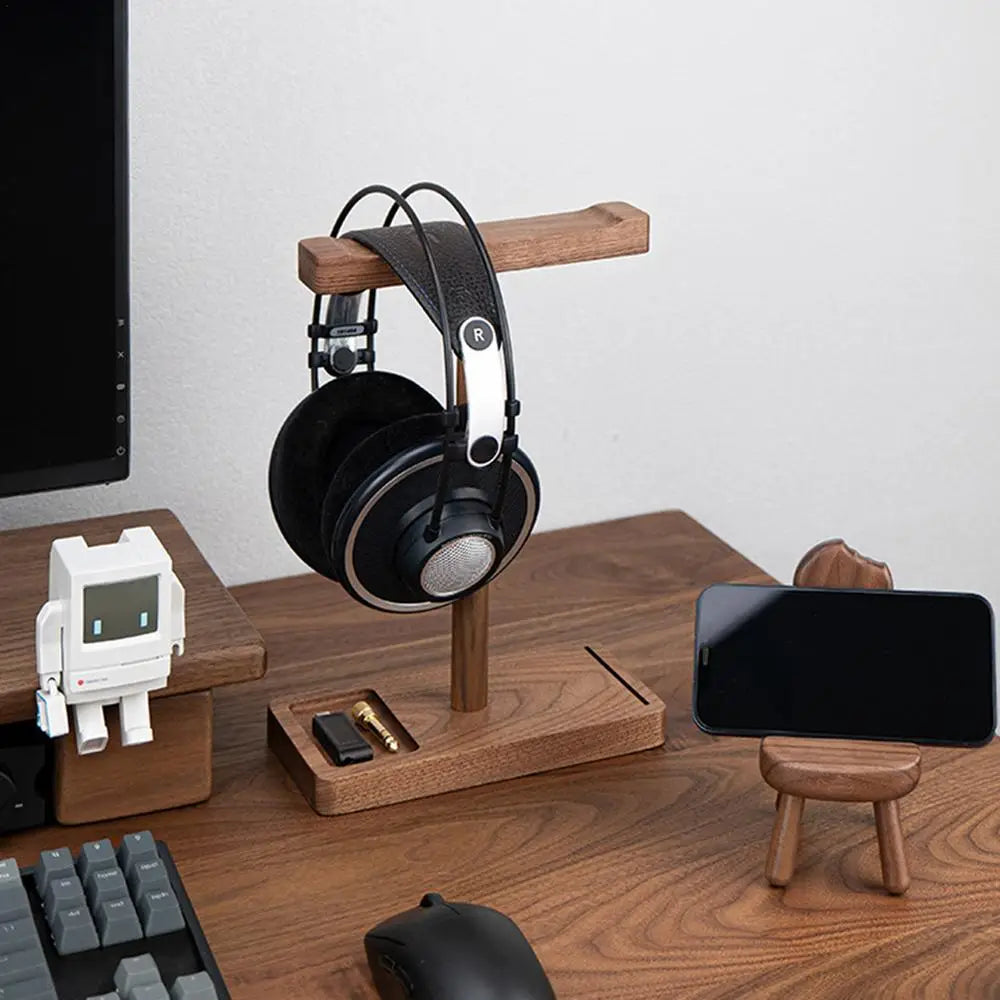 Walnut Headphone Holder Black Walnut Headphone Hanger Wood Headphone Holder Game Headphone Stand Desk