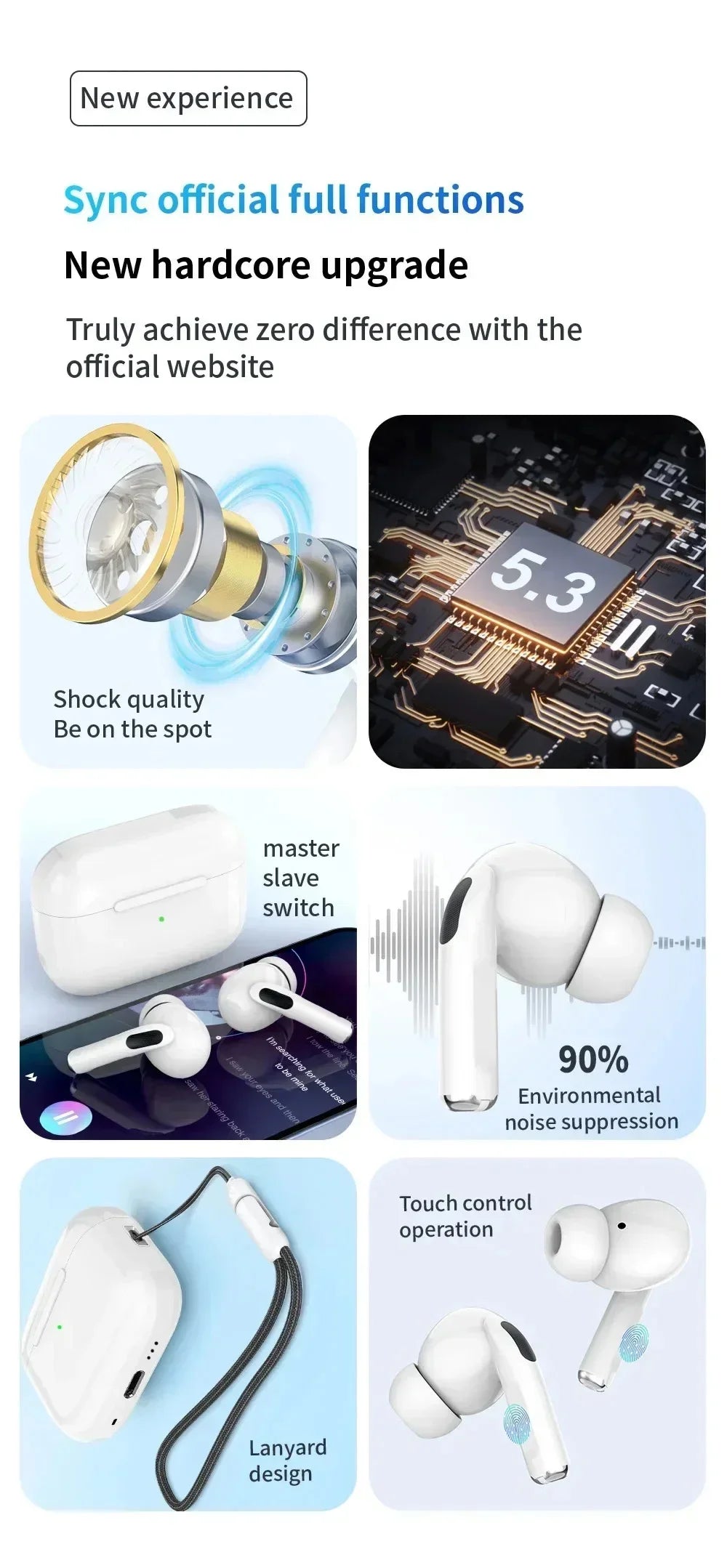 Air Pro True Wireless Bluetooth Earphones Headphones Bin Lanyard HiFi Sound Low Latency Noise Reduction Earbuds for IOS Android