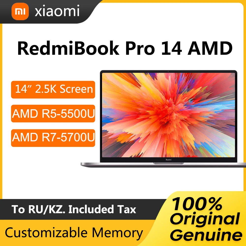 Xiaomi RedmiBook Pro 14 Laptop 14 Inch 2.5K Display Screen AMD Ryzen R5-5500U R7-5700U 16GB 512GB AMD Radeon Graphics Notebook