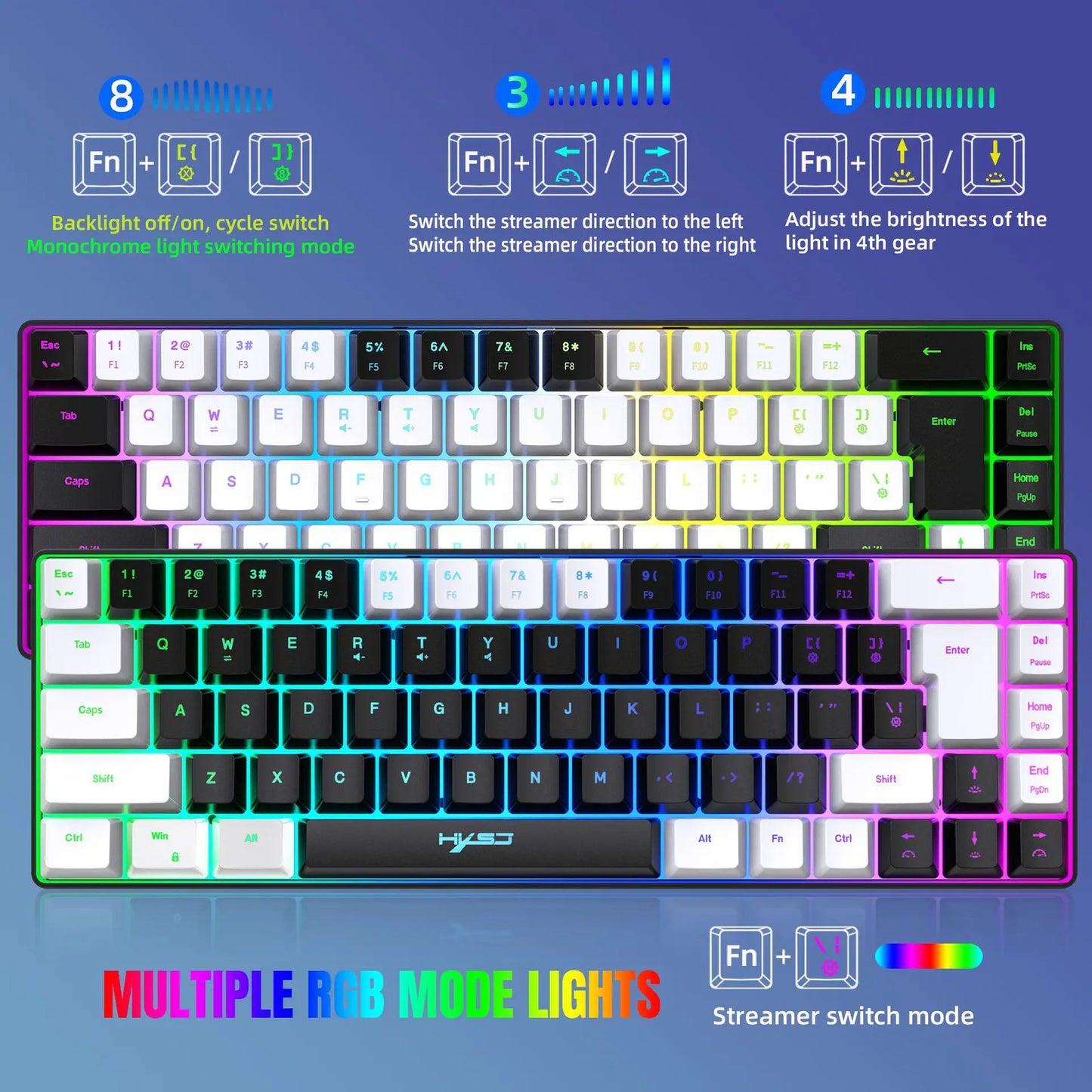 Keyboard 68 keys RGB gamer backlit ergonomic wired key board 65% pc computer office Portable usb laptop Keyboards white black