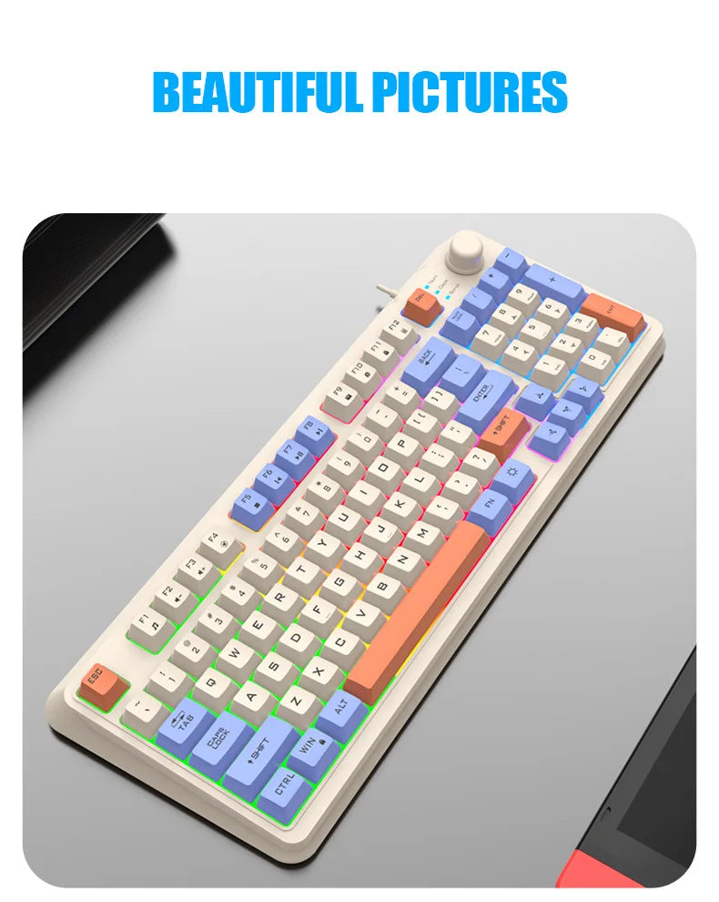 Keyboard 94 Keys 90% Layout Spanish Russian Korean Arabic Keyboard USB Wired RGB Light Volume Knob Ergonomics Gaming Office K82