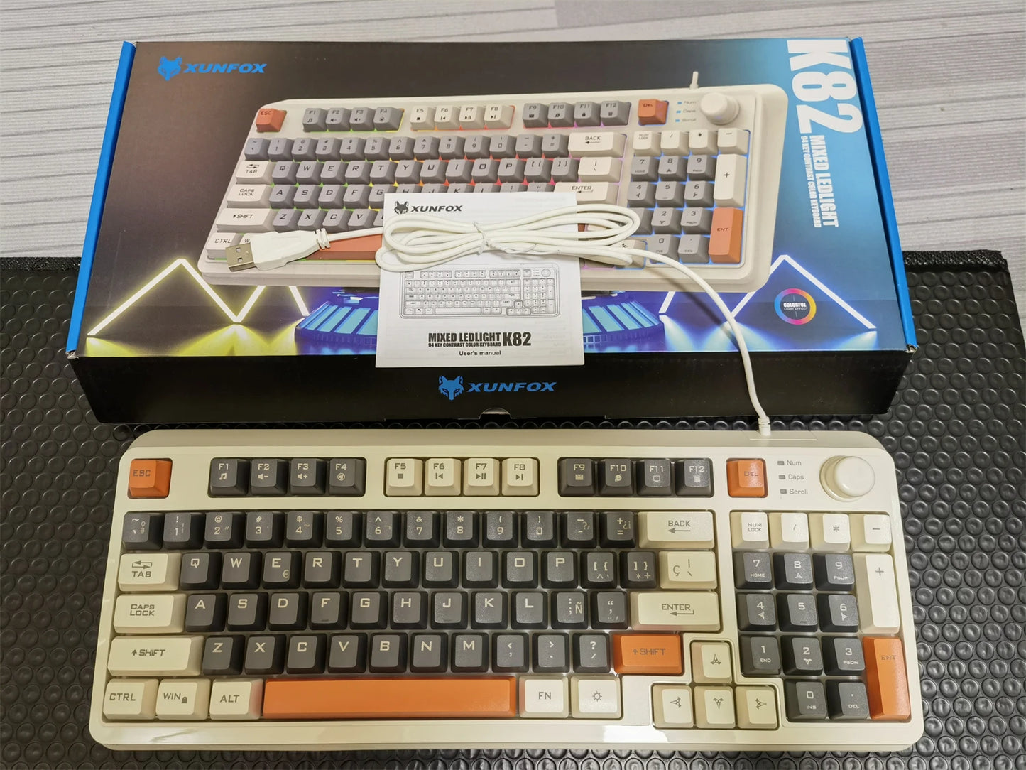 Keyboard 94 Keys 90% Layout Spanish Russian Korean Arabic Keyboard USB Wired RGB Light Volume Knob Ergonomics Gaming Office K82