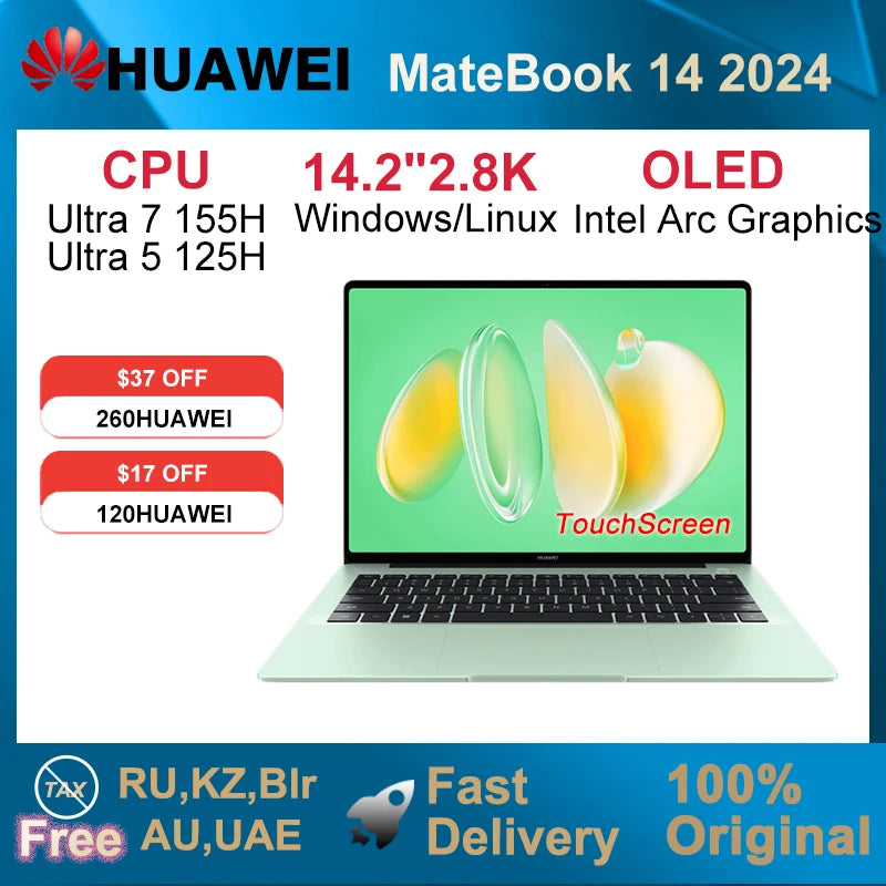 2025 HUAWEI MateBook 14 Widows/Linux Ultra 7 155H/Ultra 5 125H 16GB/32GB 512GB/1TB 14.2-inch 120Hz 2.8k OLED Notebook