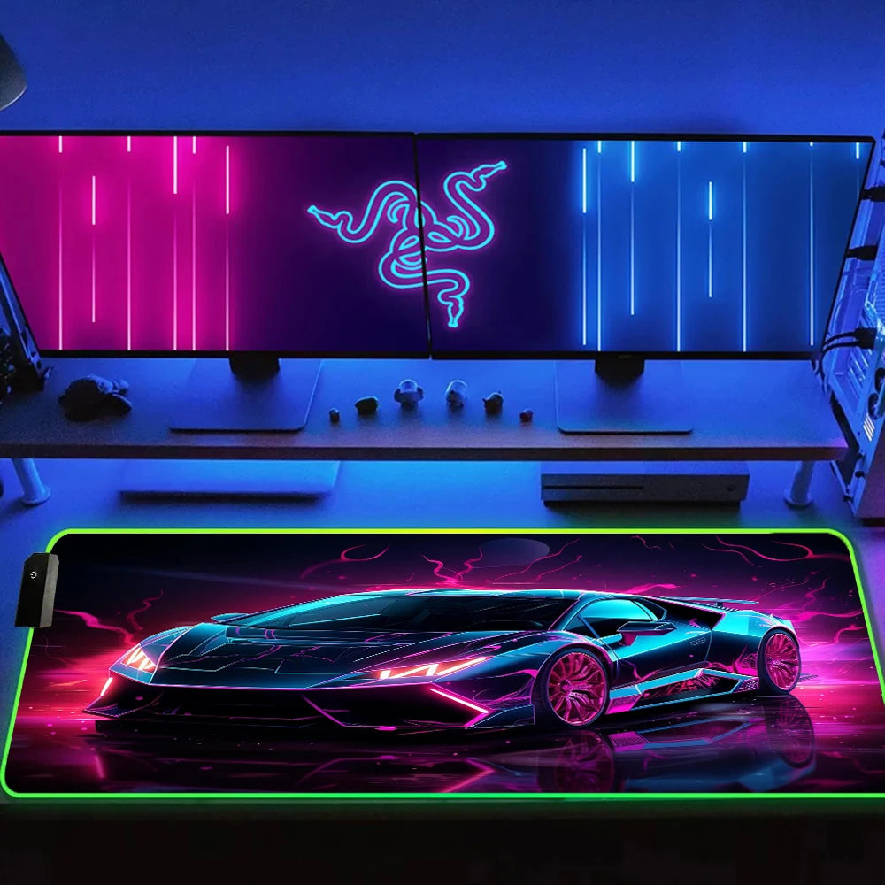 Futuristic Gaming RGB Mouse Pad Sports Car Mouse Pads 400X900MM Offices Accessories Gamer Luminous Mousepad LED HD Print Deskmat