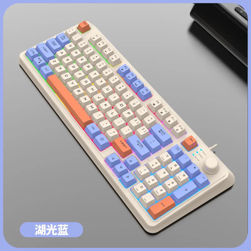 Keyboard 94 Keys 90% Layout Spanish Russian Korean Arabic Keyboard USB Wired RGB Light Volume Knob Ergonomics Gaming Office K82