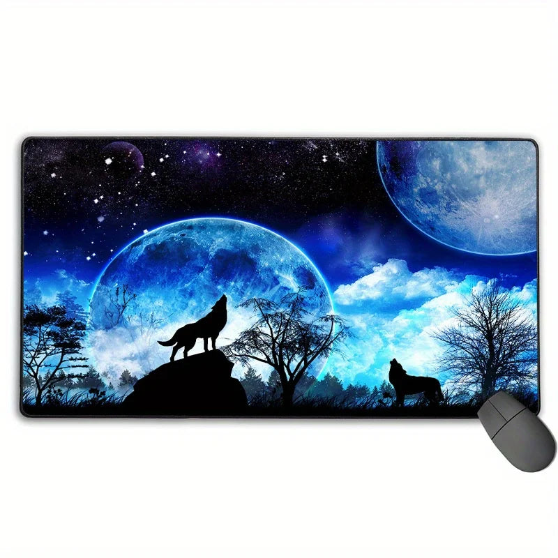 Night Painting beautiful Night Moon Animal Roaring Wolf mouse pad Large keyboard pad Office laptop gaming learning accessories