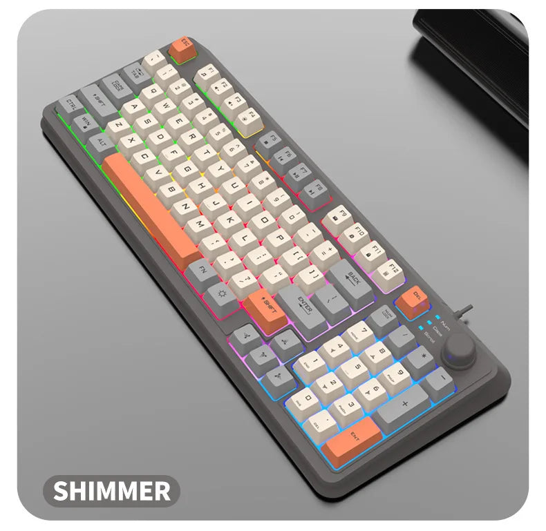 Keyboard 94 Keys 90% Layout Spanish Russian Korean Arabic Keyboard USB Wired RGB Light Volume Knob Ergonomics Gaming Office K82
