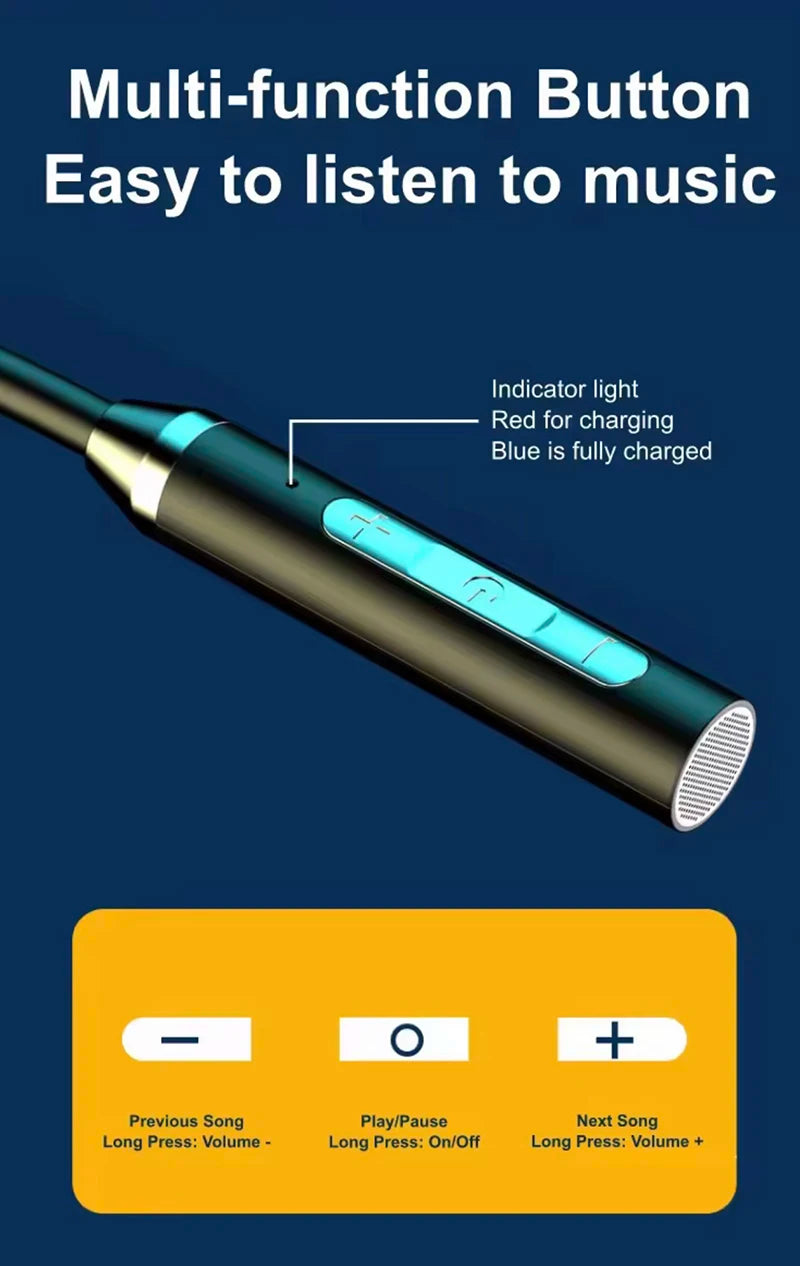 Wireless Bluetooth Earphones Neckband Headphones Gaming Stereo Sports Headset Halter Waterproof Magnetic Earbud with LED Display