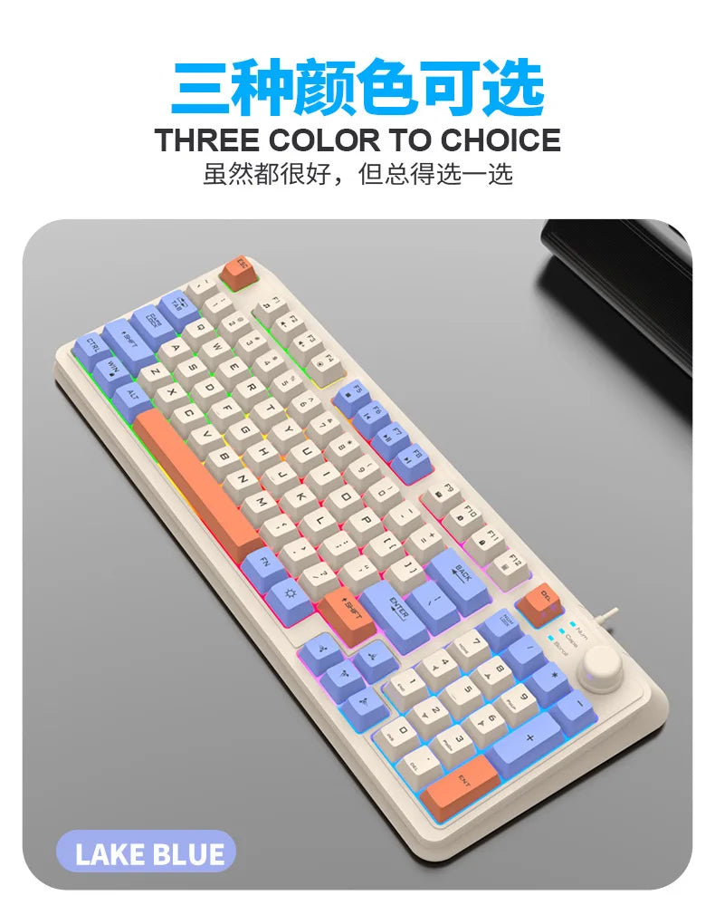 Keyboard 94 Keys 90% Layout Spanish Russian Korean Arabic Keyboard USB Wired RGB Light Volume Knob Ergonomics Gaming Office K82