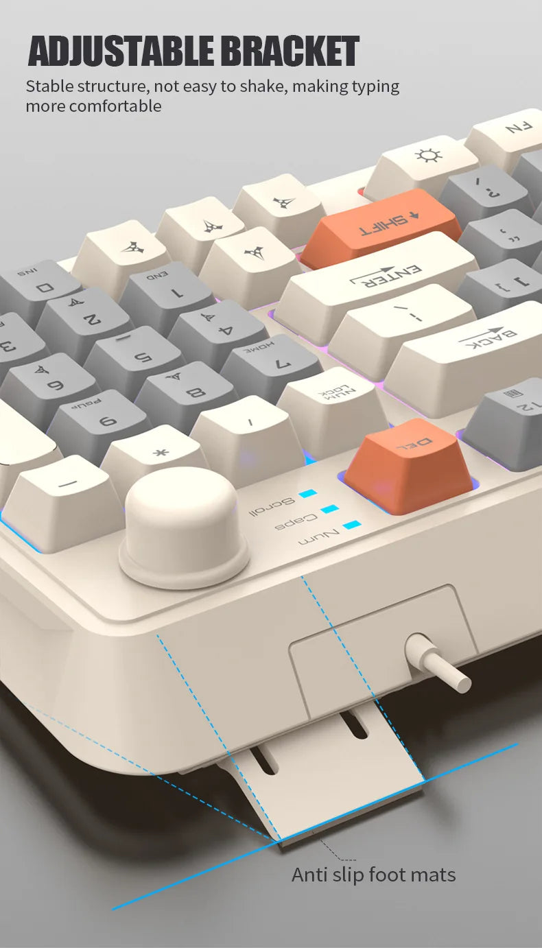 Keyboard 94 Keys 90% Layout Spanish Russian Korean Arabic Keyboard USB Wired RGB Light Volume Knob Ergonomics Gaming Office K82