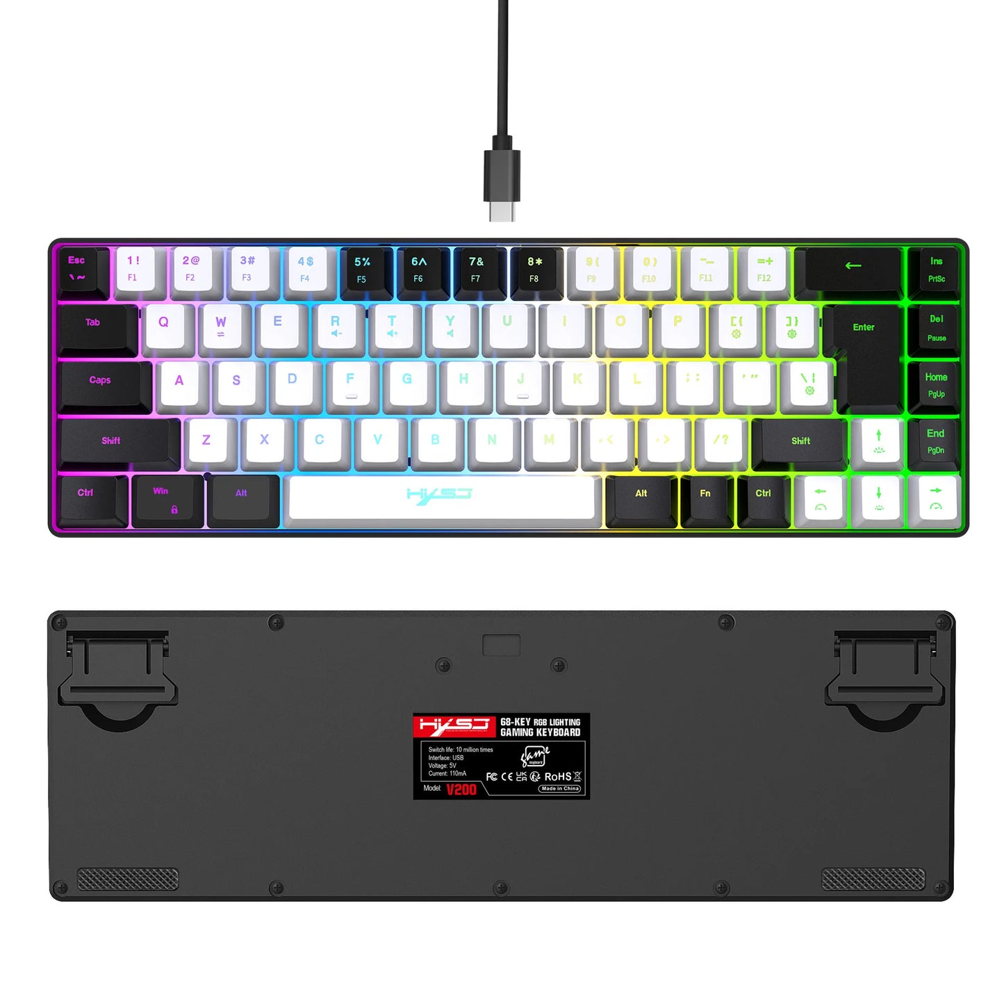 Keyboard 68 keys RGB gamer backlit ergonomic wired key board 65% pc computer office Portable usb laptop Keyboards white black