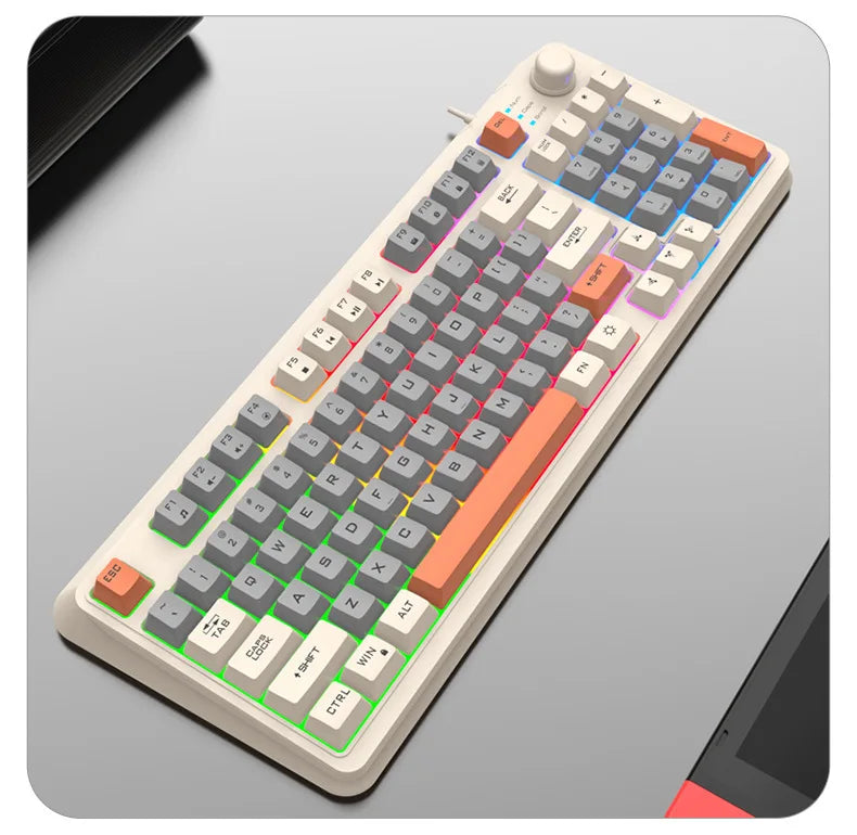 Keyboard 94 Keys 90% Layout Spanish Russian Korean Arabic Keyboard USB Wired RGB Light Volume Knob Ergonomics Gaming Office K82