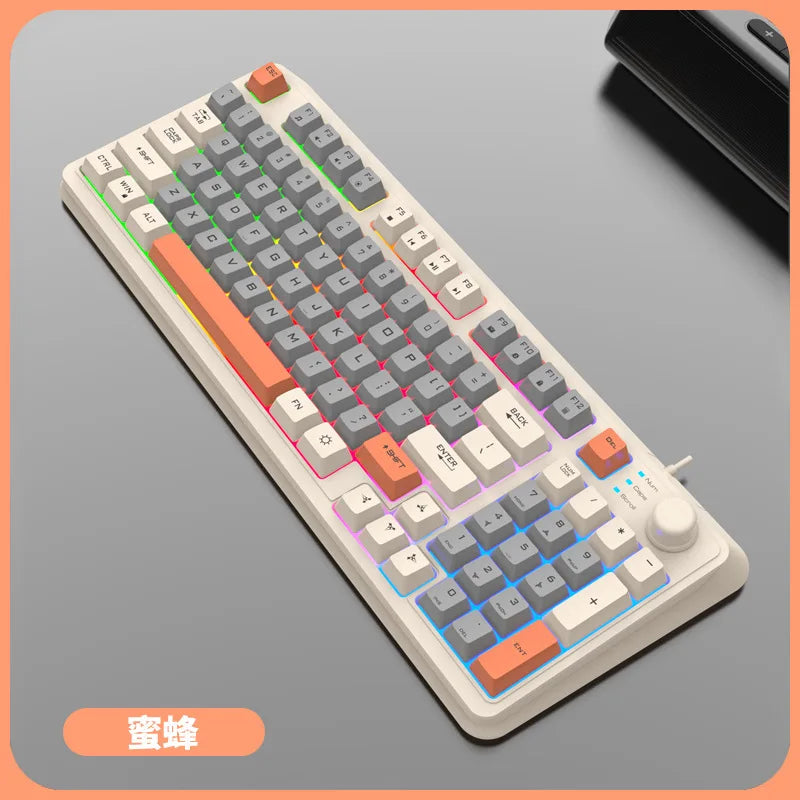 Keyboard 94 Keys 90% Layout Spanish Russian Korean Arabic Keyboard USB Wired RGB Light Volume Knob Ergonomics Gaming Office K82